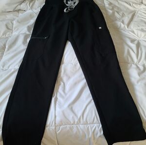 Figs Women's Black Scrub Pants with Gray Drawstring. Extra Small, petite